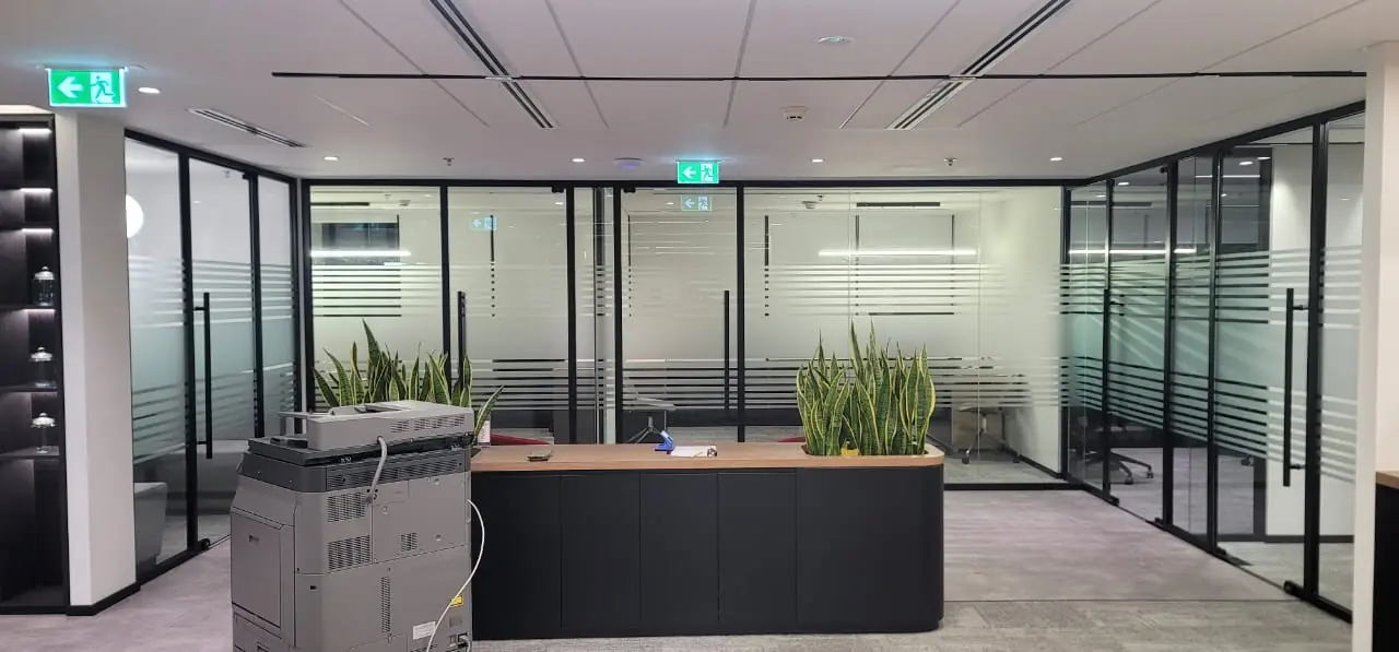 Frosted film on glass partitions, a Print Solution job